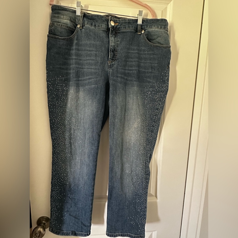 Chico's Blue Straight Leg Jeans with Sparkle Details